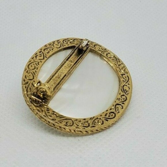 Pink Rose Marble Gold Tone 1.5" Pin Lapel Brooch - Picture 5 of 8